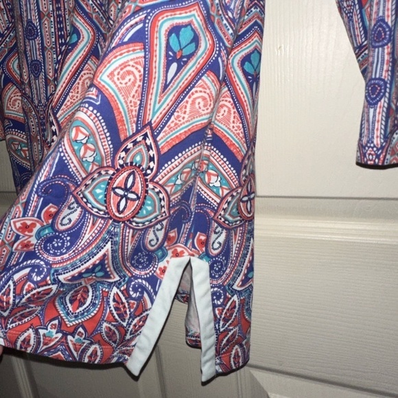 J. McLaughlin women’s quarter button front colorful boho printed top M spring - Picture 4 of 8